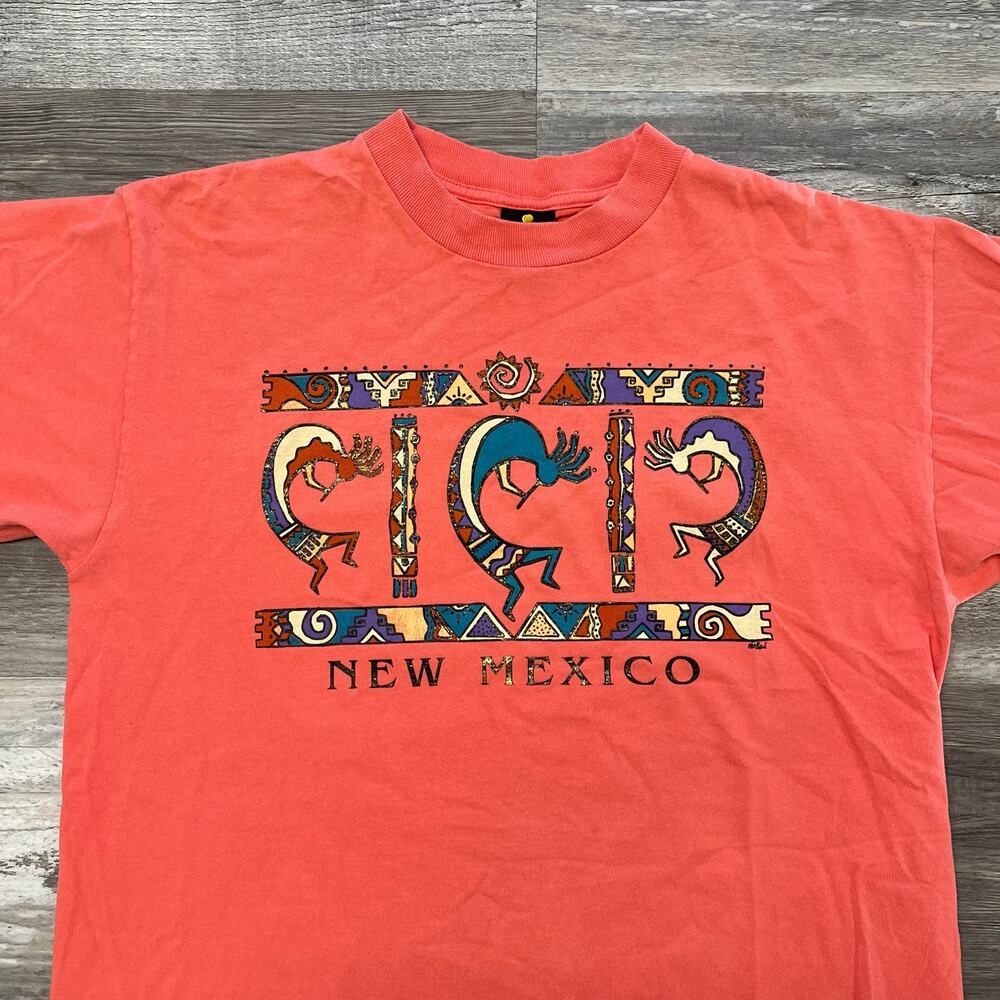 Vintage 90s New Mexico Native American‎ Kokopelli Coral Mens L 3D Paint T-Shirt